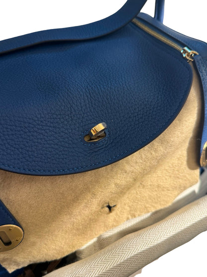 Brand New HERMES Clemence Lindy 26 Handbag Blue GHW