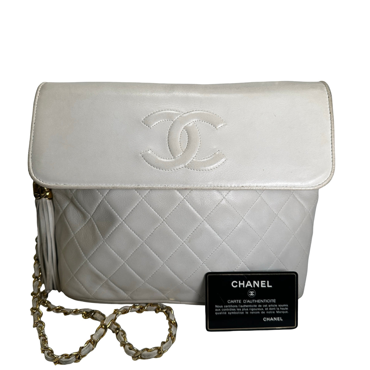 Used CHANEL Quilted Leather Quilted Flap Bag Handbags White GHW
