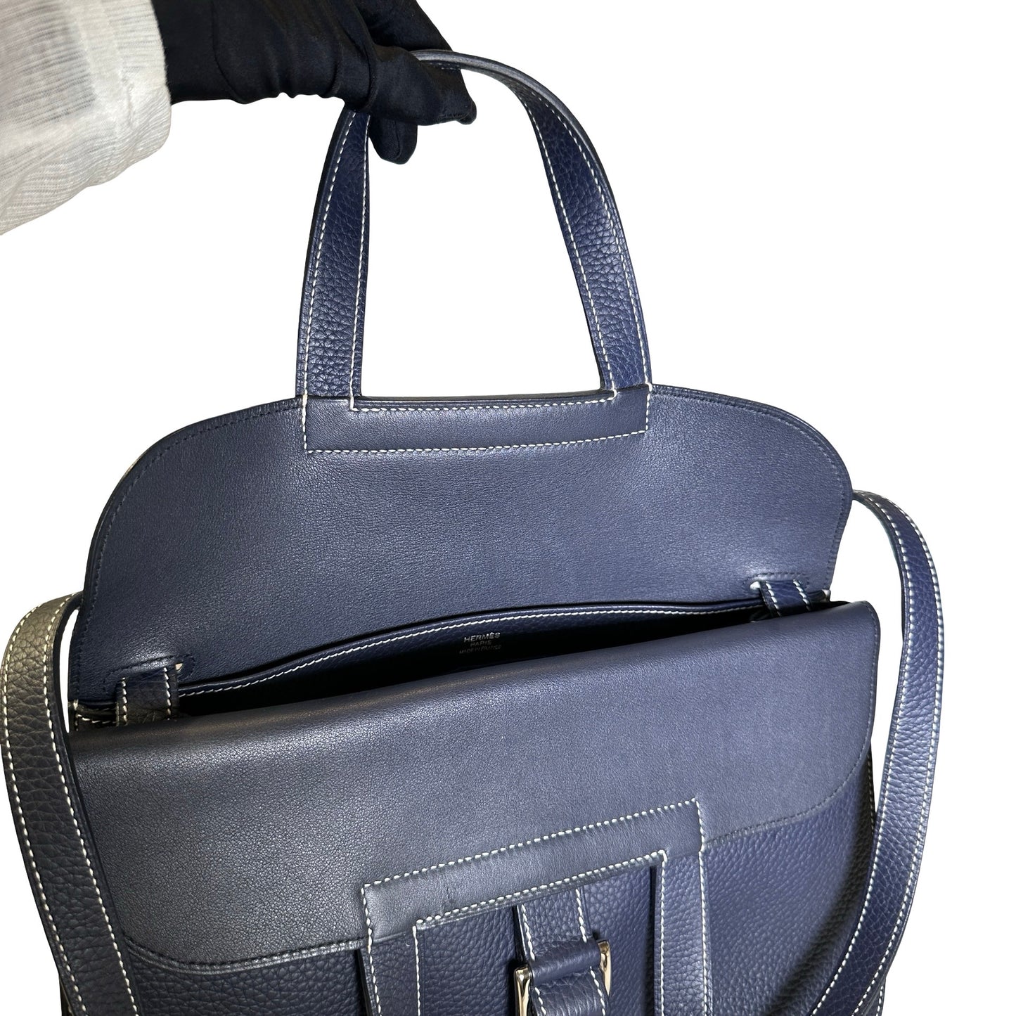 Used HERMÈS Clemence leather Halzan 31 Shoulder Bag Navy Blue PHW