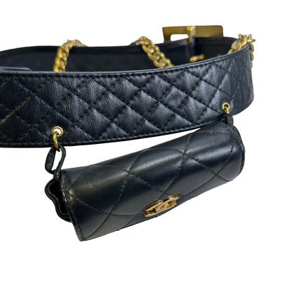 Used CHANEL Quilted Leather Quilted Belt Bag Belt bag Black Gold