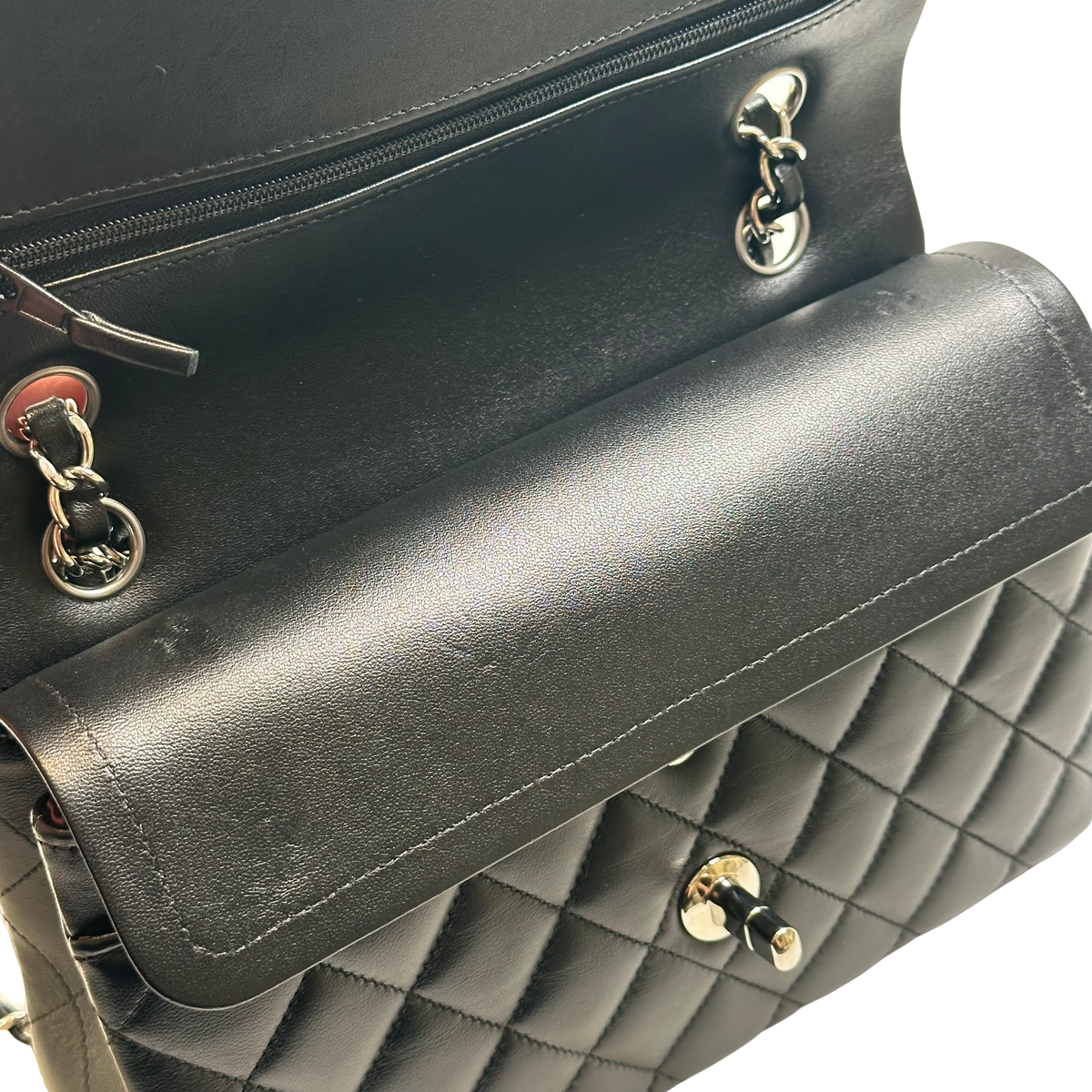 Used CHANEL Quilted Lambskin Classic Flap Chain Shoulder Bag Black Silver