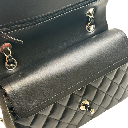 Used CHANEL Quilted Lambskin Classic Flap Chain Shoulder Bag Black Silver