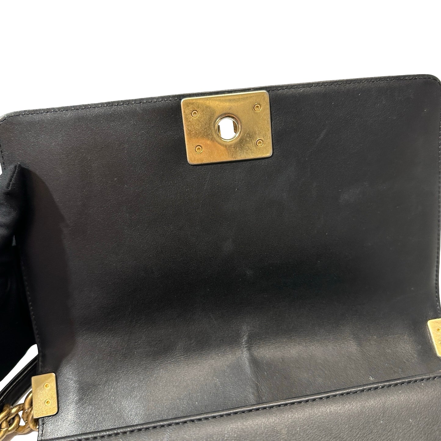 Used Chanel Lambskin Leather Boy 25 Shoulder Bag Black GHW