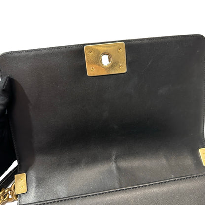 Used Chanel Lambskin Leather Boy 25 Shoulder Bag Black GHW