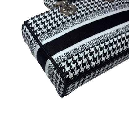 Used DIOR Canvas D-Joy Medium Handbag Black White GHW