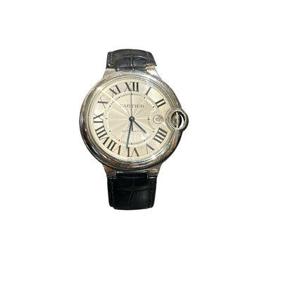 Used CARTIER Leather Ballon Bleu 40mm Watch Silver Black