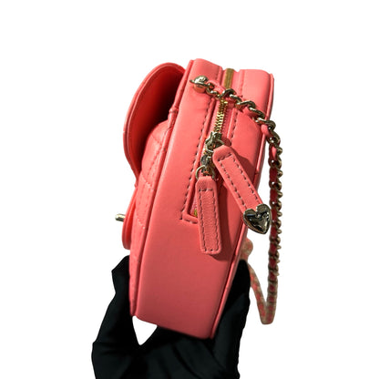 Used CHANEL Lambskin Leather HEART Cross Body Bag Pink GHW