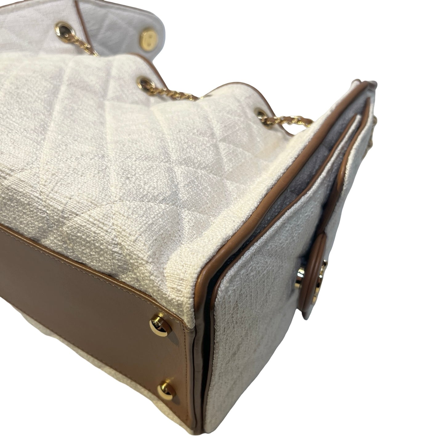 Used CHANEL Quilted Tweed Deauville Handbag White Brown