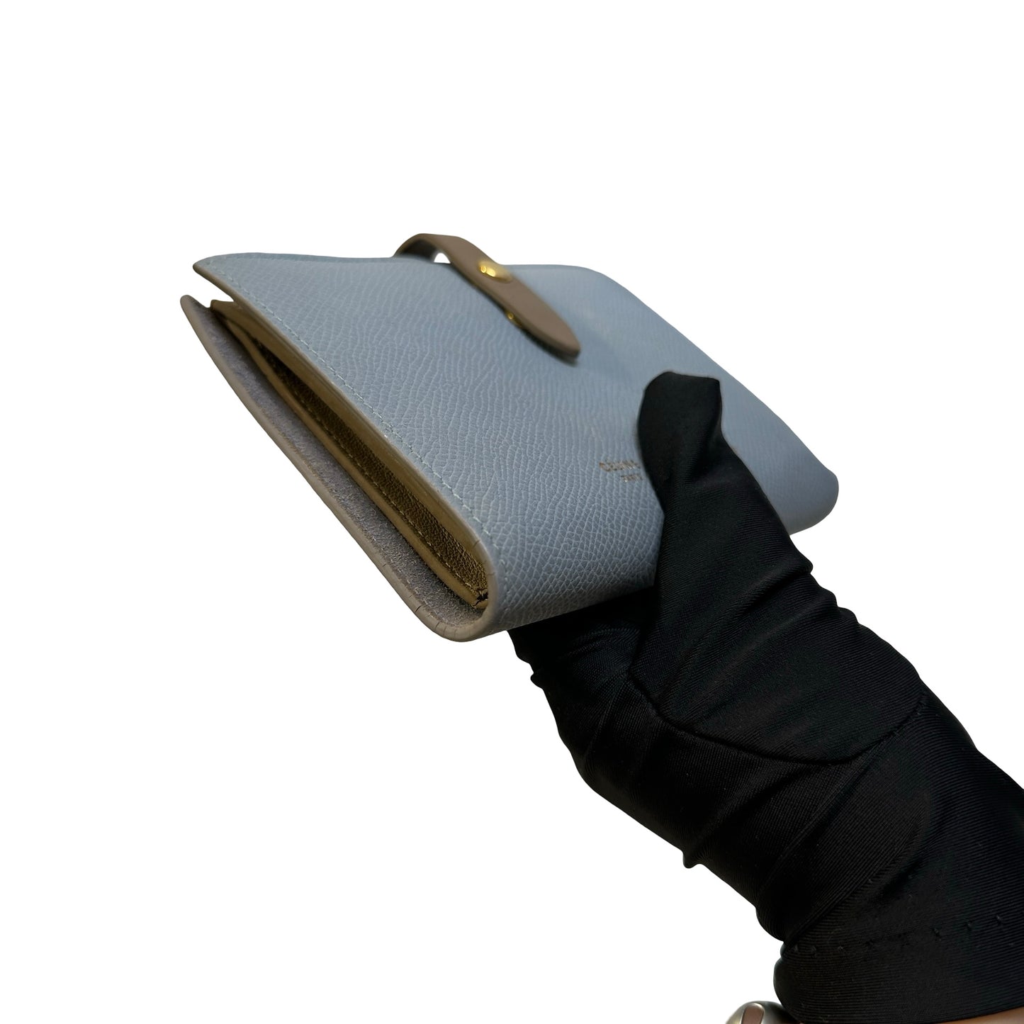 Used CELINE Grained Calfskin Strap Wallet Wallet Light Blue Khaki