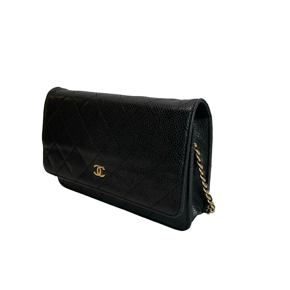 Used CHANEL Caviar Quilted Wallet on chain Wallet on chain Black Gold