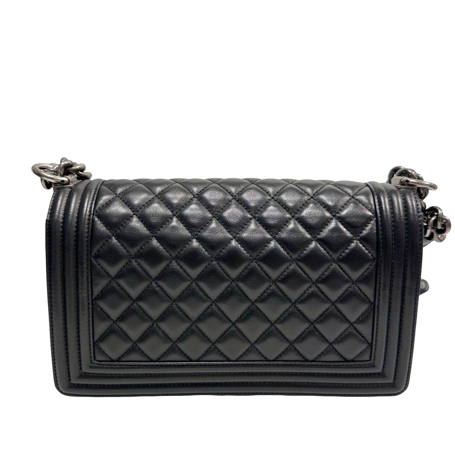 Used Chanel Lambskin Leather Boy 25 Shoulder Bag Black PHW