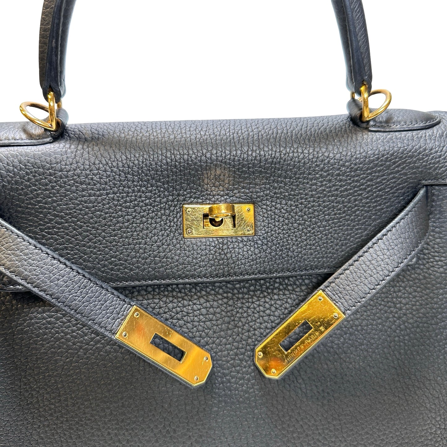 Used Hermès Clemence leather Kelly 28 Handbag Black GHW