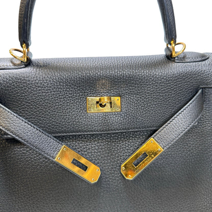 Used Hermès Clemence leather Kelly 28 Handbag Black GHW
