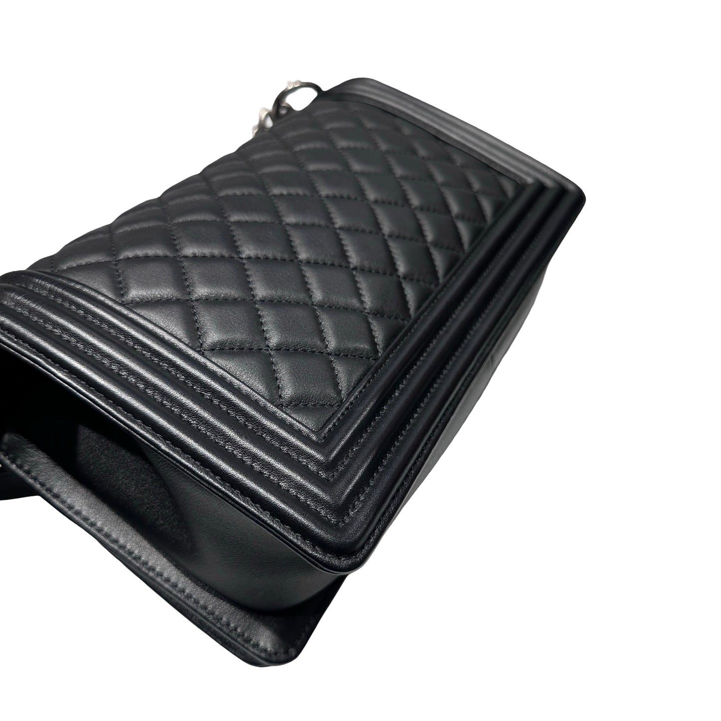Used Chanel Boy 25cm Chain Shoulder Bag Black PHW