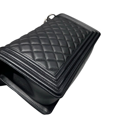 Used Chanel Boy 25cm Chain Shoulder Bag Black PHW