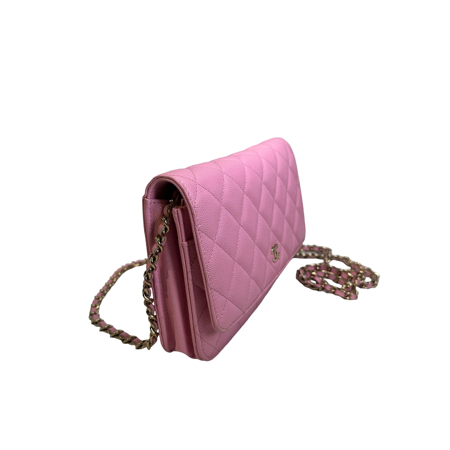Used CHANEL Caviar Gold tone Wallet on chain Wallet on chain Pink