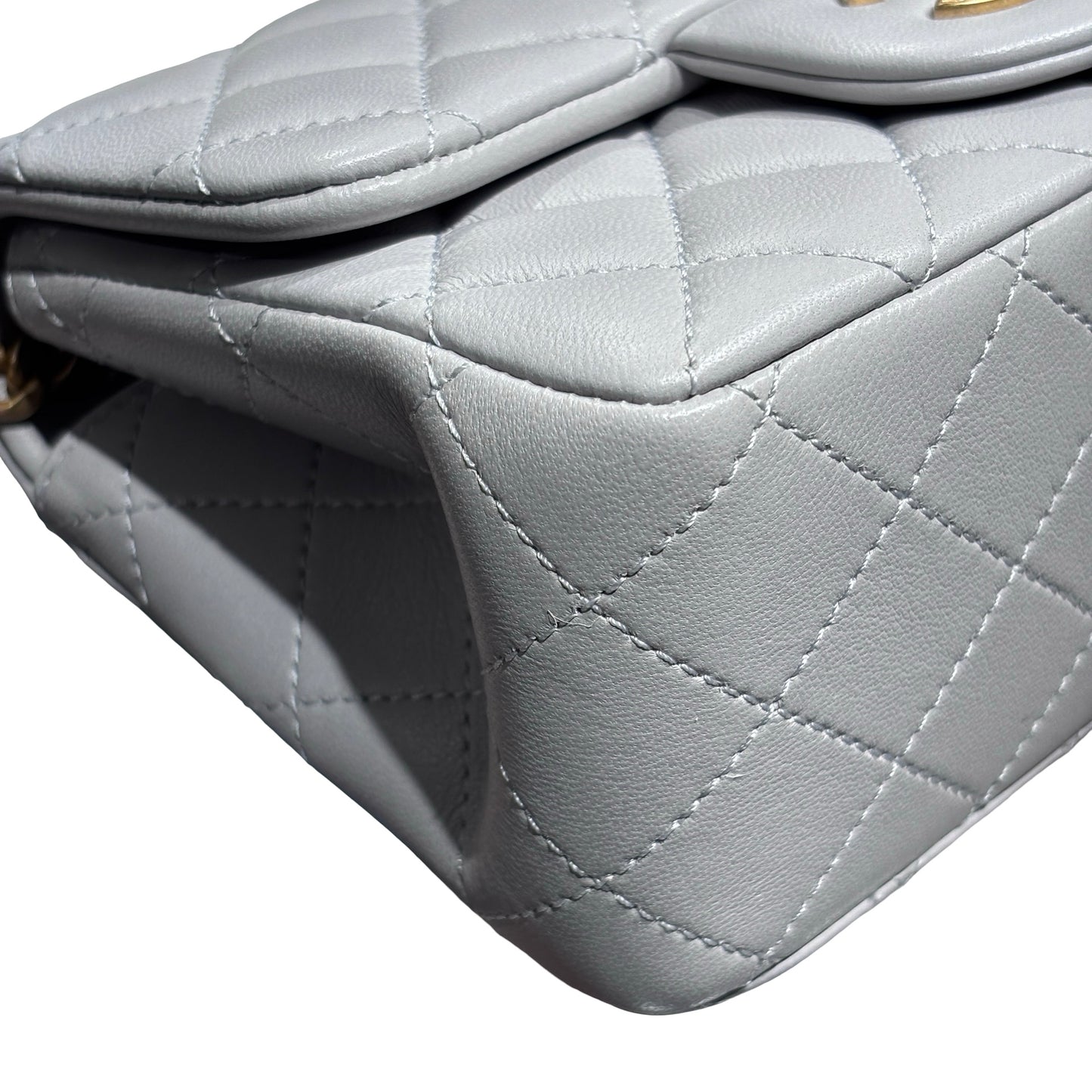 Used CHANEL Lambskin Leather Classic Flap Mini Chain Shoulder Bag Grey GHW