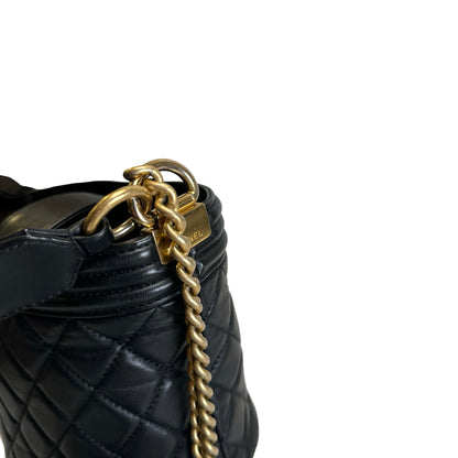 Used CHANEL Quilted Leather Boy Chanel Bucket Bag Bucket Bag Black，GHW
