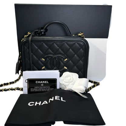 Used CHANEL Quilted Caviar CC Filigree Vanity Case Vanity case Black