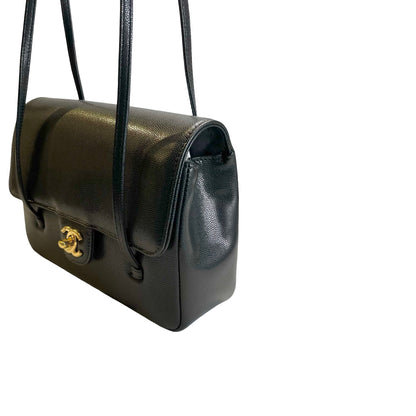 Used CHANEL Caviar Leather Shoulder Bag Shoulder Bag Black
