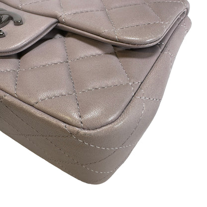 Used CHANEL Lambskin Classic Flap Bag Cross body bag Grey PHW