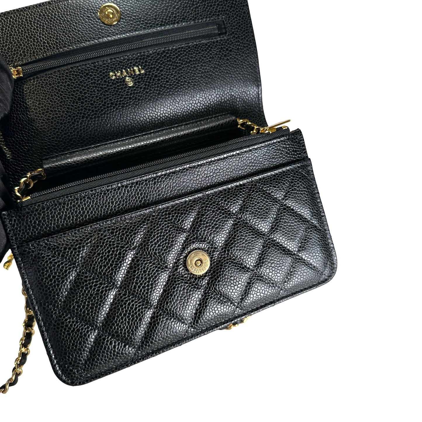 Brand New CHANEL Caviar Wallet on chain Wallet on chain Black，GHW