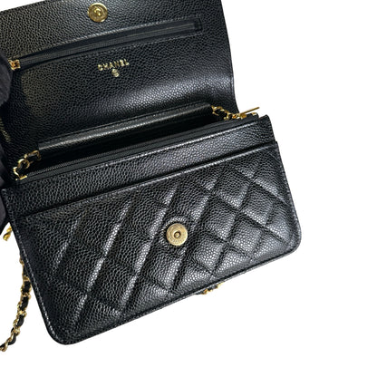 Brand New CHANEL Caviar Wallet on chain Wallet on chain Black，GHW