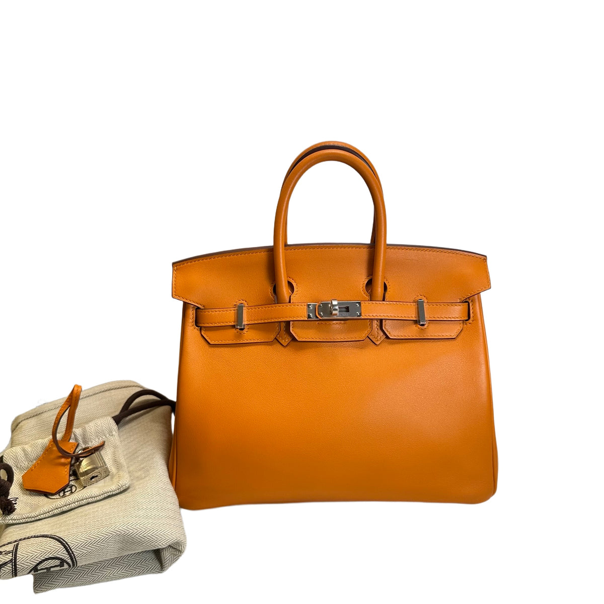 Used HERMES Swift Birkin 25 Handbag Orange PHW
