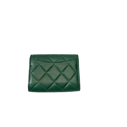 Used Chanel Flap Wallet Small Wallet Green PHW