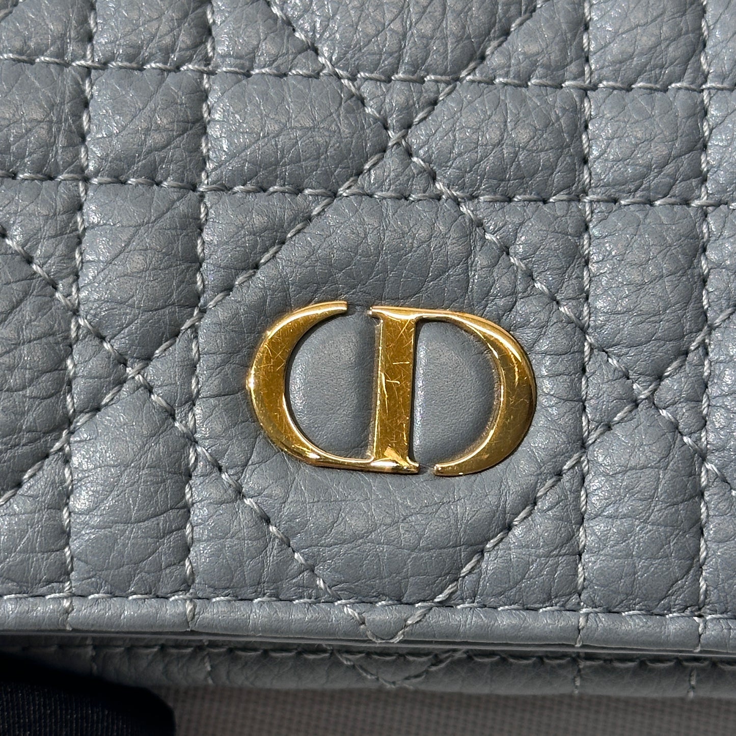 DIOR Cannage Calfskin Dior Caro Glycine Wallet Blue Ghw
