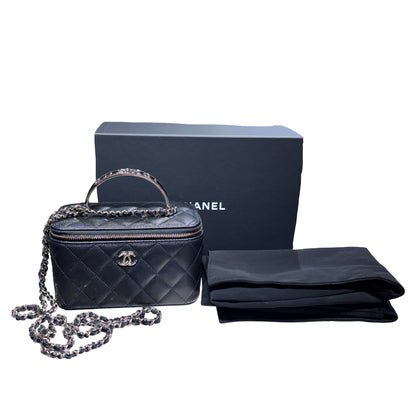 New CHANEL Vanity Case With Handle Clutch Black PHW