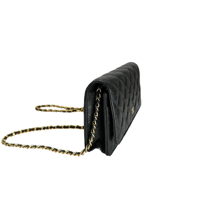 Brand New CHANEL Caviar Wallet on chain Wallet on chain Black，GHW