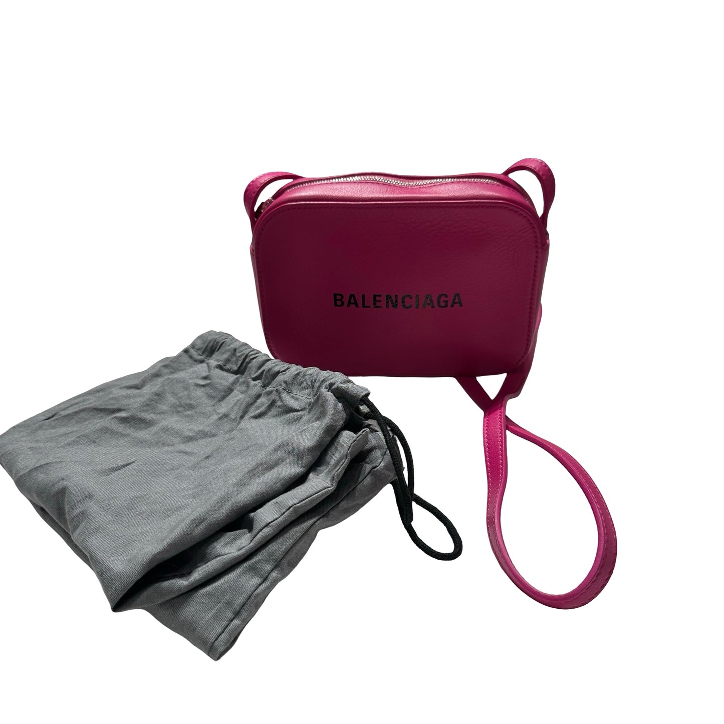 Used BALENCIAGA Leather Logo Print Everyday Camera Bag Camera Bag Pink Black
