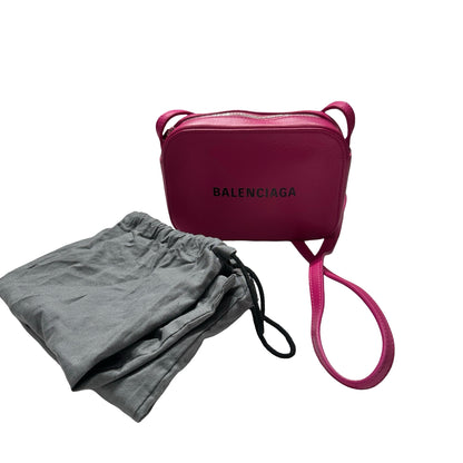 Used BALENCIAGA Leather Logo Print Everyday Camera Bag Camera Bag Pink Black