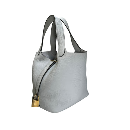 Used HERMES Clemence Picotin Lock Bucket Bag Blue GHW