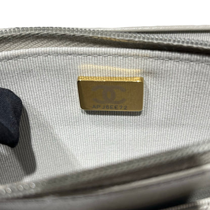 Used CHANEL Lambskin WOC Cross Body Bag Gray GHW