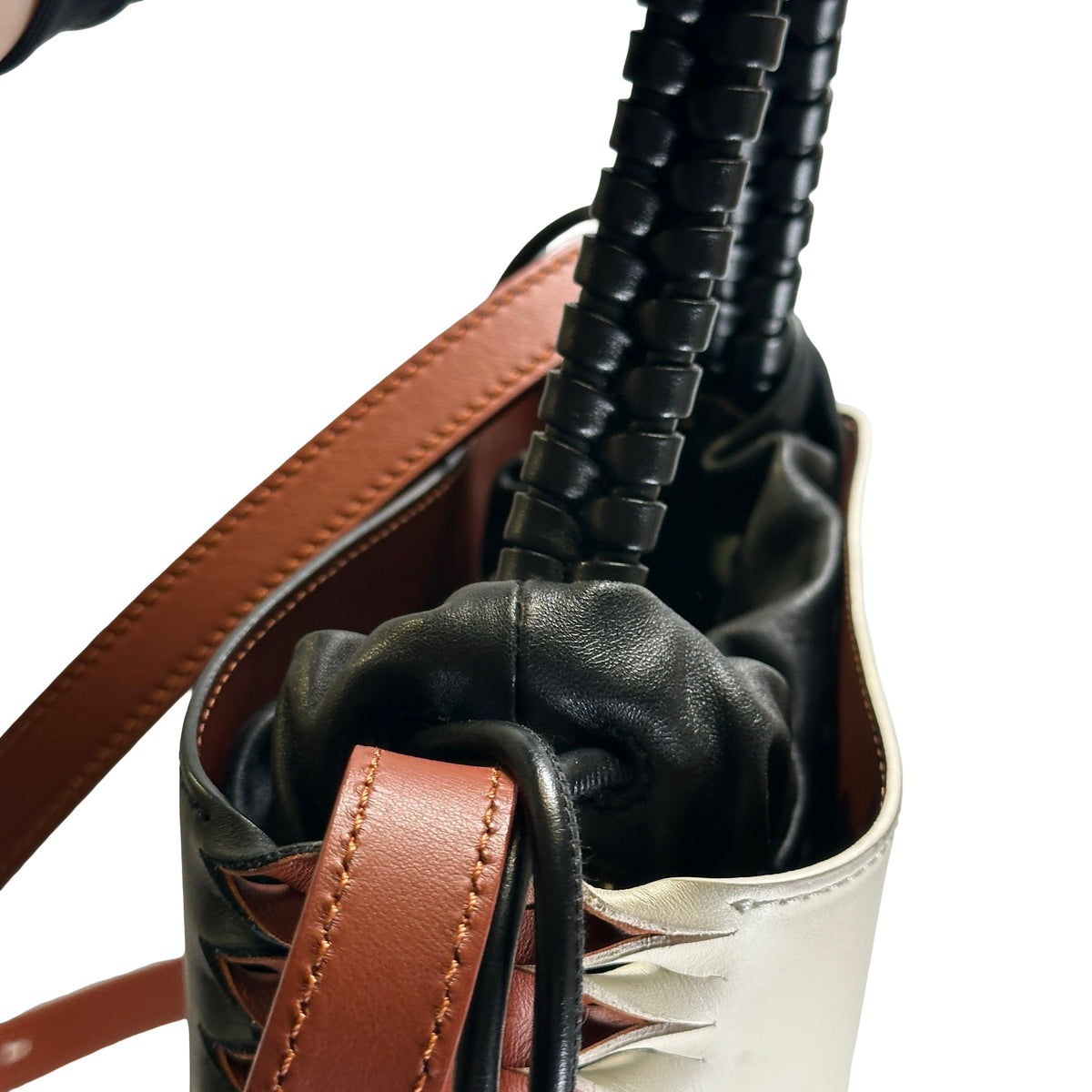 Used CHLOE Leather Gate Bucket Bag Bucket Bag White Brown Black