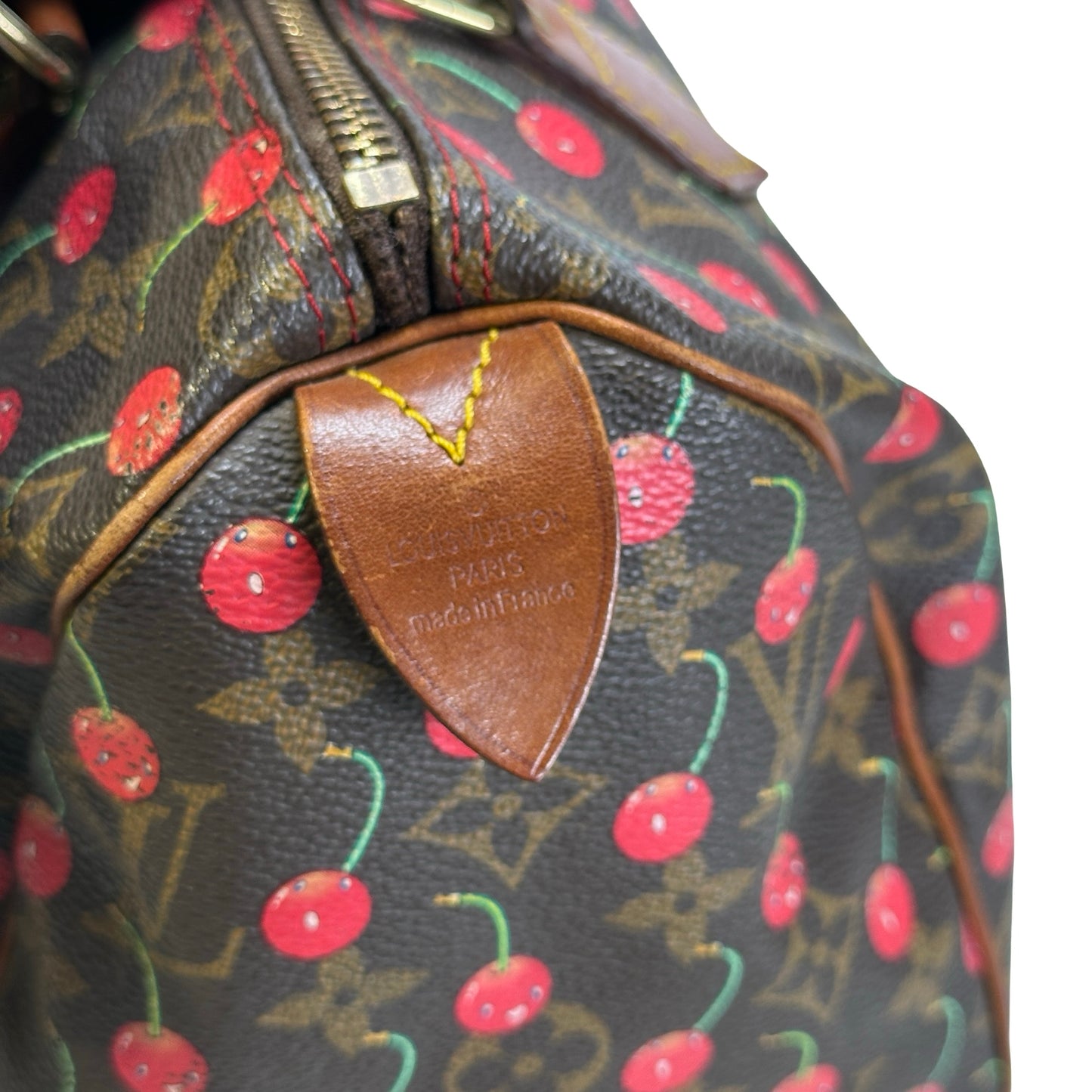 Used LOUIS VUITTON Monogram Cerises Speedy 25 Cerises Handbag Brown Red