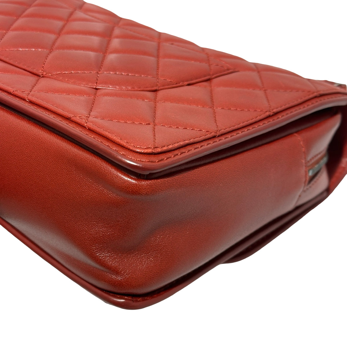 Used CHANEL Lambskin Large Citizen Zip Double Flap Bag Chain Shoulder Bag Red PHW