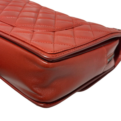 Used CHANEL Lambskin Large Citizen Zip Double Flap Bag Chain Shoulder Bag Red PHW