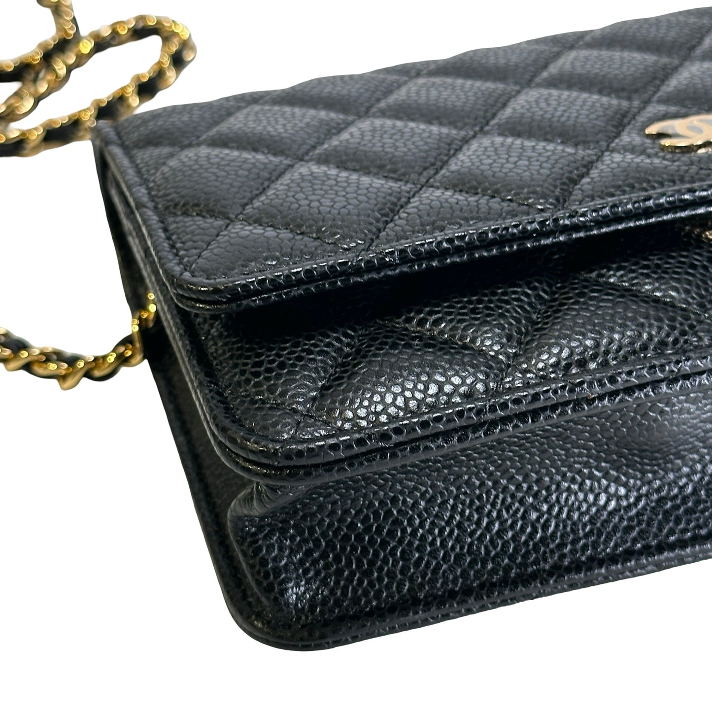 Brand New CHANEL Caviar Wallet on chain Wallet on chain Black，GHW