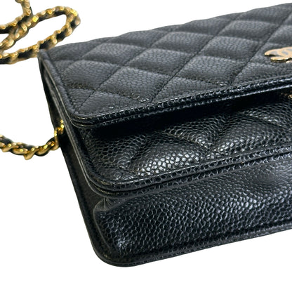 Brand New CHANEL Caviar Wallet on chain Wallet on chain Black，GHW