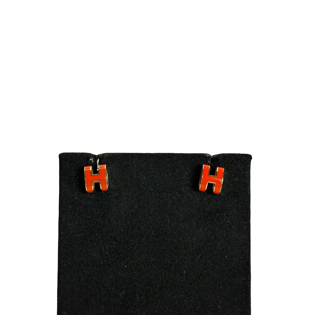 Used HERMES Enamel Pop H Earrings Orange Gold