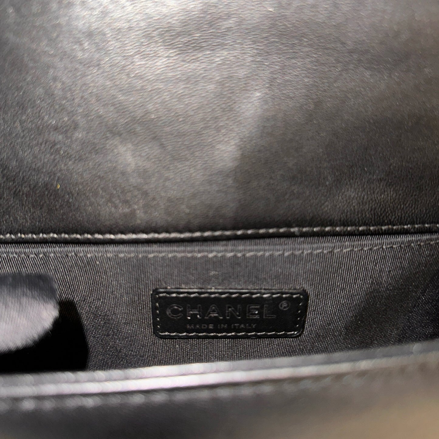 Used CHANEL Lambskin Leather Boy 20cm Shoulder Bag Black White