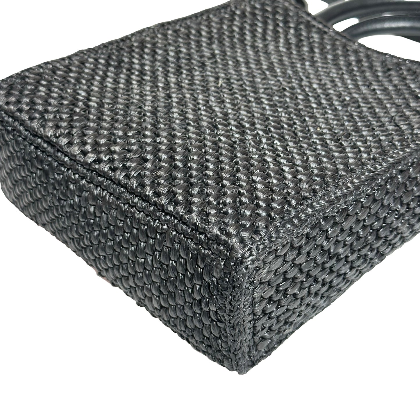 Used LOEWE Raffia A5 Tote Cross Body Bag Black