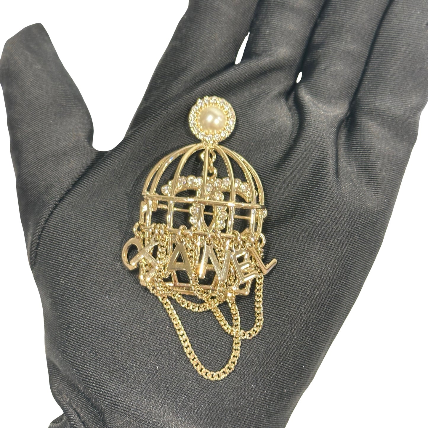 Used CHANEL Bird Cage CC Logo Brooch Accessories GHW