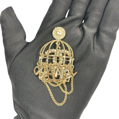 Used CHANEL Bird Cage CC Logo Brooch Accessories GHW