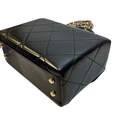 Used CHANEL Quilted Lambskin Mini flap bag with top handle Mini Bag Black Gold tone hardware