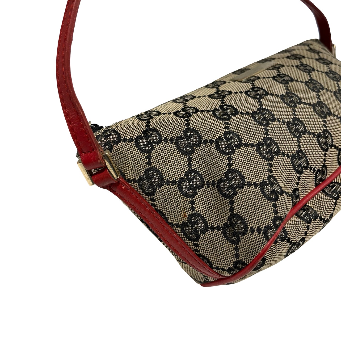 Used GUCCI GG Canvas Pochette Handbag Beige Red