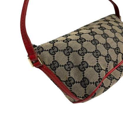 Used GUCCI GG Canvas Pochette Handbag Beige Red
